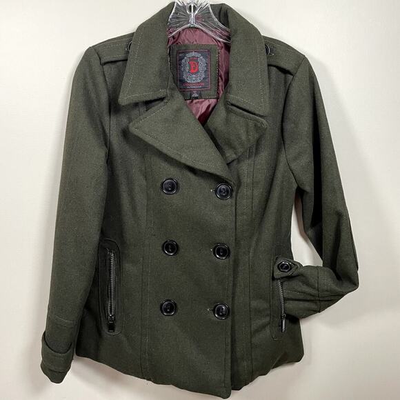 Dollhouse Jackets & Blazers - DOLLHOUSE NYC Womens SM Olive Green & Black Double Breasted Button Pea Coat